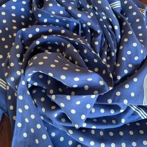 Blue and White Polka Dot Scarf silk 33“ x 33“ by banana republic